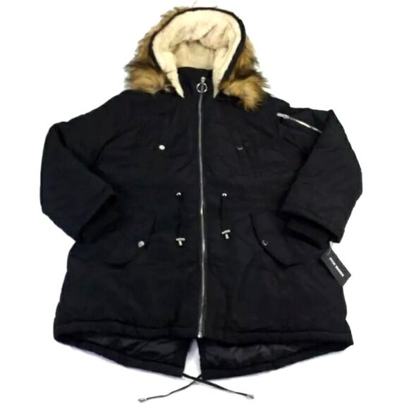 Steve Madden Mid Length Hooded Zip Front Long Sleeve Winter Parka Coat Womens L - Picture 14 of 16
